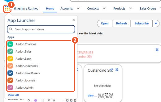 The App Launcher listing the Aedon apps